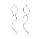 Spiral threader earrings,Earrings for Women 925 sterling silver earrings,Handmade Drop Dangle Twisted Linear Curved Minimal Pull Through Everyday Earrings for Women Girls