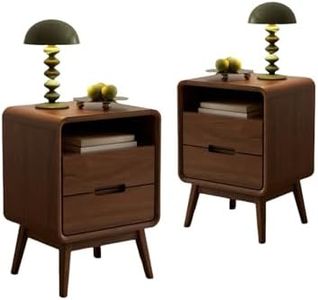 Vadisun Walnut Nightstand Set of 2, Solid Wood Nightstand with Drawers and Open Storage Shelf, Mid Century Modern Nightstands, Wood End Table for Bedroom, Walnut Bedside Table Set of 2(23.23" H)