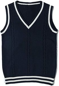 Gihuo Women's V Neck Trendy Sweater Vest Cable Knit Sleeveless Sweater Vest Houndstooth Sweater Vest, Navy, Large