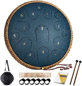 Steel Tongue Drum - HOPWELL 15 Note 14 Inch Tongue Drum - Tongue Drum Instrument - Hand Pan Drums with Music Book, Steel Handpan Drum Mallets and Carry Bag, D Major (Navy Blue)