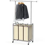 DecoBros Heavy-Duty 3 Bag Laundry Sorter Cart with Hanging Bar