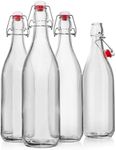 WILLDAN Giara Glass Bottle with Stopper Caps, Set of 4-33.75 Oz Carafe Swing Top Glass Bottles for Beverages, Oils, Kombucha, Kefir, Vinegar, Leak Proof Caps & Airtight Lids