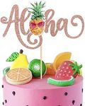 Aloha Cake Decoration Glitter Pineapple Summer Cake Decoration Tropical Cake Decorations for Summer Baby Shower Aloha Hawaiian Theme Birthday Party Cake Topper Rose Gold