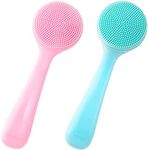 HINZIC 2 Pack Silicone Manual Facial Cleansing Brush, Skin Friendly Waterproof Face Cleaning Scrubber Exfoliator Cleanser for Blackheads Whiteheads Makeup Residues Removal- Blue & Pink