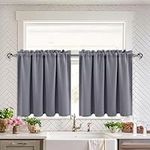 XWZO Short Curtains for Small Window, Blackout Curtains with Rod Pocket, RV Camper Window Curtains Tiers, Room Darkening Drapes for Kitchen, Bedroom, Bathroom and Basement, Grey, 42W x 36L, 2Pcs