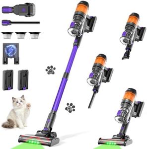 Cordless Vacuum Cleaner, 500W 40KPa 120Mins Runtime with 2 Batteries Purple