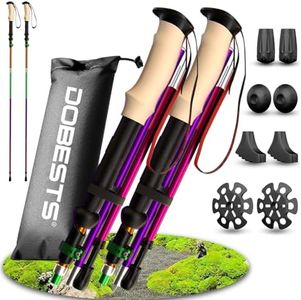 DOBESTS Walking Hiking Poles, 2 Pack Folding Trekking Stick with Quick Lock System, Nordic Walking Sticks for Women and Men, Walking Poles Lightweight Telescopic (Multicolor-Cork Grips)