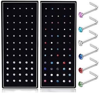 SMUOBT 120pcs 22G L Shaped Stainless Steel Nose Studs Rings Piercing Pin Body Jewelry 1.5mm 2mm 2.5mm a Set White and Colour