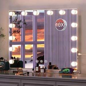 Dradaomull Espejo Maquillaje con Luz, Espejo tocador con 14 Bombillas LED, 3 Modos, Espejo Maquillaje con Puerto de Carga USB y Lupa 10x, Mesa y Pared - 50 * 40cm
