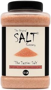 The Original Salt Company Pink Himalayan Salt, 5 LB Food-Grade Plastic Container 100% organic, kosher, fine grain, and gluten-free. Perfect for cooking, seasoning, and enhancing dishes with its mild, mineral-rich flavor.