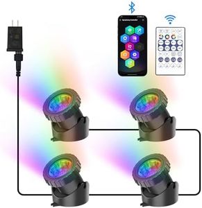 CREPOW RGB Underwater Pond Lights, Super Bright LED Submersible Fountain Lights Colored Landscape Spotlights, Bluetooth APP Control IP68 Waterproof for Fish Aquarium Tank Garden Yard Pool (Set of 4)