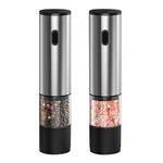 Konquer TimeS Electric Salt and Pepper Grinder Set, Rechargeable, Stainless Steel, Adjustable Coarseness, Automatic Pepper Mill for Kitchen and Dining, Pack of 2