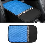 Bling Leather Car Center Console Cover, Car Center Console Protector with Glossy Crystal Rhinestone, Universal Waterproof Car Armrest Seat Box Cover for Most Car, Vehicles, SUVs, Trucks (Blue)