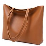 MEEGIRL Ladies Tote Bags Simple PU Leather Handbags Work School Shopping Bags for Women with Zip and Inner Pocket (Brown)