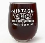 Vintage 1964 White Printed 17oz Stemless Wine Glass – Happy 60th Birthday Gift Women Men, Cheers to 60 Years, Turning 60 Woman Decorations Decor, Anniversary Bday Party Favors, Best Gift Ideas Her 1.0