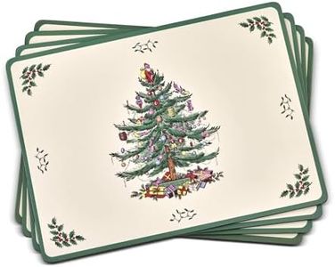 Pimpernel Christmas Tree Collection Placemats | Set of 4 | Heat Resistant Mats | Cork-Backed Board | Hard Placemat Set for Dining Table | Measures 15.7” x 11.7”