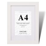 Fabian Clarke London® A4 Modern White Wooden Picture Photo Frame For Certificate or Noticeboard Poster with White A5 Mount to Hang Portrait or Landscape