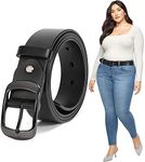 JASGOOD Plus Size Women Leather Belt Black Casual Waist Belt for Jeans Pants with Metal Pin Buckle, C-gun Black, Fit Waist Size 43''-47''