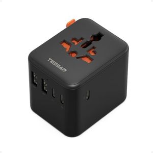 TESSAN Universal Travel Adapter 28W, International Power Adapter with 5 USB Ports (3 USB C), Travel Plug Adaptor Worldwide for US to Europe UK France Germany Spain Australia (Type C G A I), Black