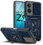 SPAZY CASE® iQOO Z9x 5G Back Cover | Heavy Duty Hybrid Case with 360 Degree Rotating Finger Ring Holder + Slider Shutter Camera Protection Case for iQOO Z9x 5G 5G - Blue