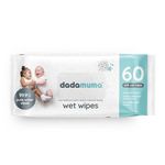 Dadamuma - 99.9% Pure Water Baby Wipes (60 Wipes), Gentle with Newborn Skin, Natural Ingredients, Dermatologically Tested, Plastic-Free, Biodegradable, Eco-Friendly