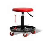 BullsArmor Rolling Pneumatic Mechanic Stool - Heavy-Duty Adjustable Height 16"-21.5" Garage Shop Seat with Tool Tray Storage - 300 LBS Capacity - Ergonomic Design - Red