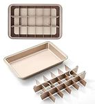 SVNR Brownie Tin, Non-Stick Brownie Pan with Dividers,18-Cavity,12 by 8 inches, Cake Tin for Baking/Precut Brownie Tray for Professional Slices, Carbon Steel (Champagne Gold)