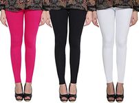 Clarita_Premium_Cotton Lycra_Ankle Length Leggings_For Women/Girls/Ladies_Combo Pack Of 3_(Maharani Pink, Black & White) | Fit Type: Regular Fit | Size: Free Size