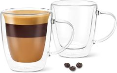 DLux Espresso Coffee Cups with Handles, Double Wall Glass Mug, Insulated Borosilicate Glassware Tea Cup, 2 pcs, 160 ml