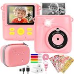 NICEWIN Kids Camera Instant Print for Girls Boys - Digital Camera with Print Photo Paper for Kids with Storage Case 1080P HD, Birthday Gifts Toy for 3-12 Year Old 6 Colour Pens 32GB SD Card (Pink)