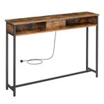 VASAGLE Console Table With Charging Station, Slim Console Table for Hallway, Narrow Table With 2 Compartments, Space-Saving, 25 x 120 x 81 cm, for Living Room, Rustic Brown and Ink Black LNT111K02