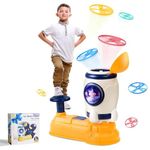 Kidology Space Sky Blast Flying Disc Launcher Toy with 8 Flying Discs + 2 Catch Nets, Creative Pop-Up Flying Saucer, Indoor Outdoor Toys for Family Hand Eye Coordination STEM Toys