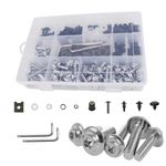 CHIFUN 195Pcs Motorcycle Fairing Bolt Kit Silver M5 M6 Stainless Steel Screws Assortment Kit Plastic Grommets Nuts Washers Clips Universal for Sport Dirt Bike Bodywork Fairing Windscreen