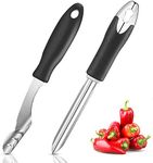 2 Pieces Jalapeno Pepper Corer Zucchini Cucumber Corer Core Deseeder Stainless Steel Chili Corer Remover with Serrated Slice and Rubber Handle Seed Remover or Slice Off Vegetables Tops for Kitchen