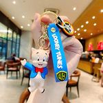 Kawaii Kart Premium 3D Rubber Figure Keyrings Looney Tunes Cartoon Keychain - Porky Pig | Suitable to use as Bag Charm, Car Keychain, Bike Keychain | Best For Friend, Brother & Sister Gift