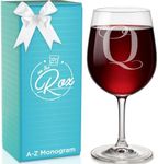 Monogrammed A-Z Wine Gifts for Women - 12.75 oz Engraved Personalized Wine Glass- Funny Wine Lover Monogram Gifts for Women - Unique Wine Glasses Gift Set (Q)