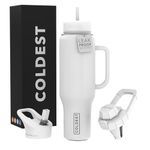 Coldest Tumbler with Handle and Straw Lid | 3 Lids Insulated Reusable Stainless Steel Water Bottle Travel Mug | Gifts for Women Him Her | Limitless Collection (46 oz, Epic White)