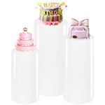 HAISIWLKJ 3PCS Cylinder Pedestal Stands for Parties, White Metal Round Cylinder Plinths Dessert Table Display Pillars for Birthday Wedding Bridal Baby Shower Party Decorations(Large)