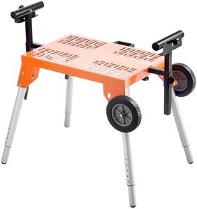 VEVOR Miter Saw Stand with Tabletop and Wheels, 330lbs Load Capacity Steel Collapsible Rolling Stand, Adjustable Height and Length, Portable Compact Folding