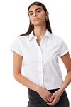 INSAFIANS Ladies White Short Sleeve button down Shirt 40