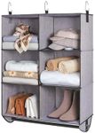 StorageWorks Hanging Closet Organizer with Garment Rod, 6-Section Closet Hanging Shelves, Hanging Clothes Cube Organizer, Mixing Brown and Gray, 24 ½" L x 12 ¼" W x 33 ½" H