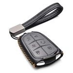 Vitodeco Genuine Leather Smart Key Fob Case Compatible for Cadillac XT4, Cadillac XT5, Cadillac XT6 2019 - 2025 (6-Button, Black)