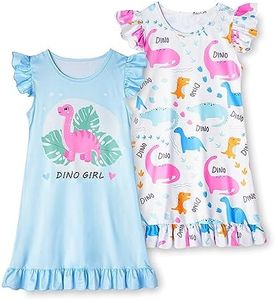 LQSZ Girls Nightgowns Dinosaur Toddler Princess Pajamas Kids 2pcs 7-8