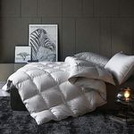 C&W White Goose Down Comforter King Size 60oz Fill Weight 750 Fill Power 100% Cotton Shell Goose Down Duvet King with Corner Tabs Baffle Boxes Construction Winter Weight White(90% Goose Down-King)