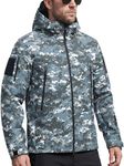 FREE SOLDIER Men's Outdoor Waterproof Soft Shell Hooded Military Tactical Rain Jacket (Digital Camo, L)