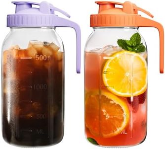 Mason Jar Pitcher Set of 2, 64oz (2quart) Glass Pitcher with Lid for Tea