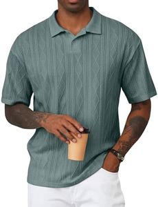 JMIERR Men's Vintage Textured Polo Shirt Short Sleeve Cable Knit Pullover for Casual Business Retro Outfits, S, Cedar Geen