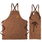 Newthinking Canvas Apron for Men, Heavy Duty Work Apron with Pockets, Waterproof Wear-resistant Tools Apron for Garden, Craft Workshop and Garage(Brown)