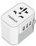 Universal Travel Adapter Grounded, TESSAN Worldwide Plug Adapter with 3 USB and 1 AC Socket, All in 1 International Power Adaptor for UK to European EU Australia USA (Type E,F, G, A, I)
