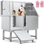 YITAHOME Dog Bathing Station 50in, Professional Stainless Steel 304 Dog Bathtub, Dog Grooming Tub w/Left Ramp, Faucet, Floor Grate, Pet Washing Station for Large, Medium, Small Pets